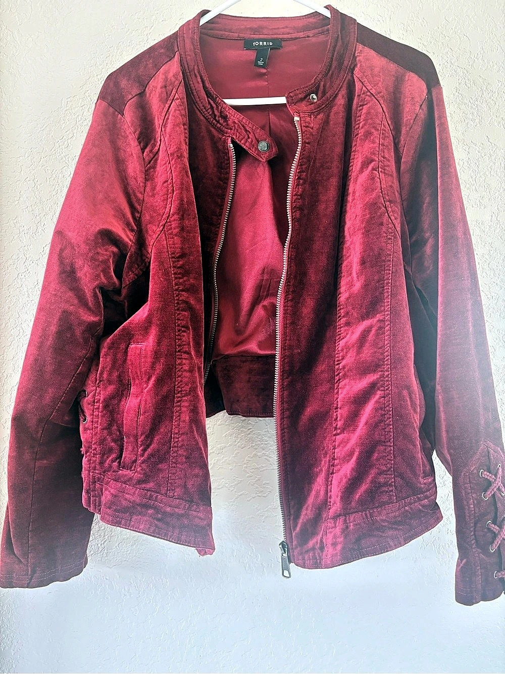 Torrid Velvet Lace-Up Moto Jacket Women's Red Size 2